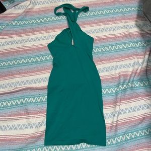 American Apparel green halter tie-neck mini bodycon dress
